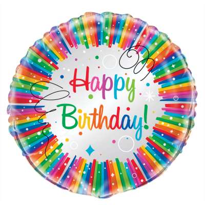 18" Rainbow Ribbons Birthday Balloon