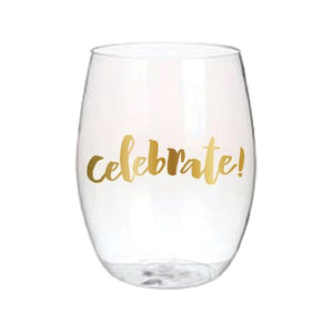 "Celebrate" Stemless Wine Glass 4pk.