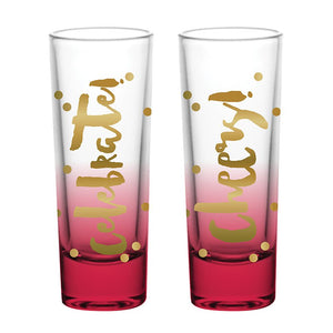 Holiday Shot Glasses - Set of 2 - "Celebrate!" & "Cheers!"