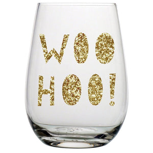 Woo Hoo! Stemless Wine Glass