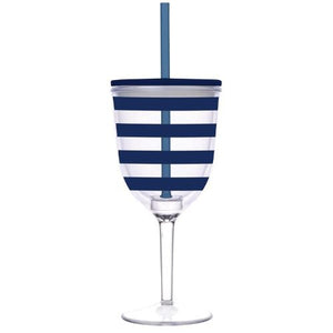 Preppy Stripe Navy Double-Wall Wine Glass