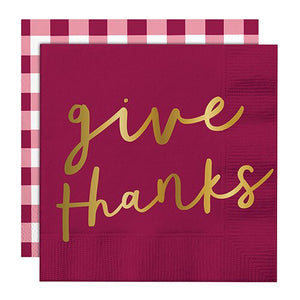 "Give Thanks" Foil Beverage Napkins, 20 ct.