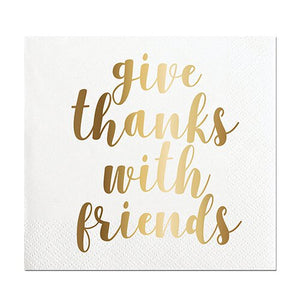 "Give thanks with friends" Foil Beverage Napkins, 20 ct.