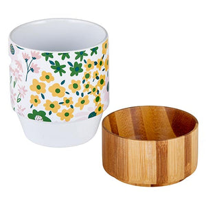 Ceramic Mug with Bamboo Base - Floral
