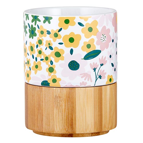 Ceramic Mug with Bamboo Base - Floral