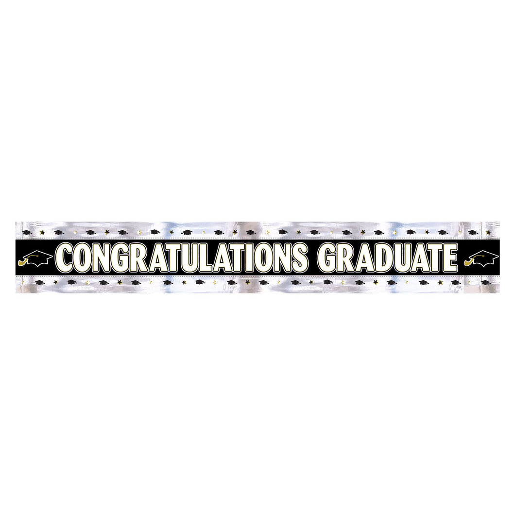 Graduation Foil Banner - Black, White, Silver, Gold