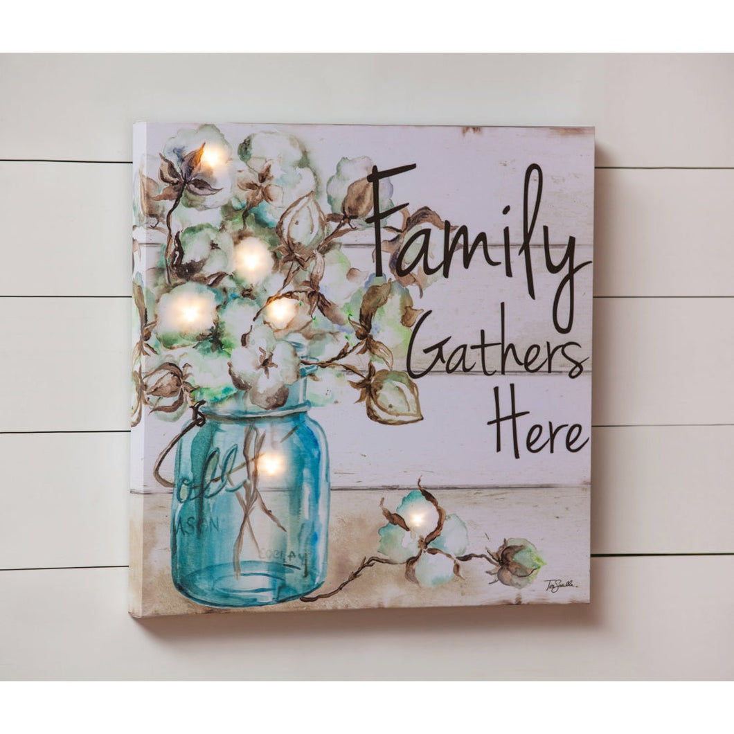 Family Gathers Here LED Canvas Wall Décor