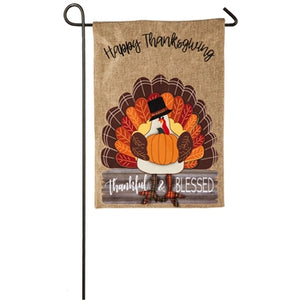 Thankful and blessed turkey garden burlap flag