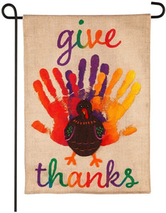 "Give Thanks" Burlap Garden Flag