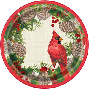 Red Cardinal Christmas Round 7" Dessert Plates 8ct