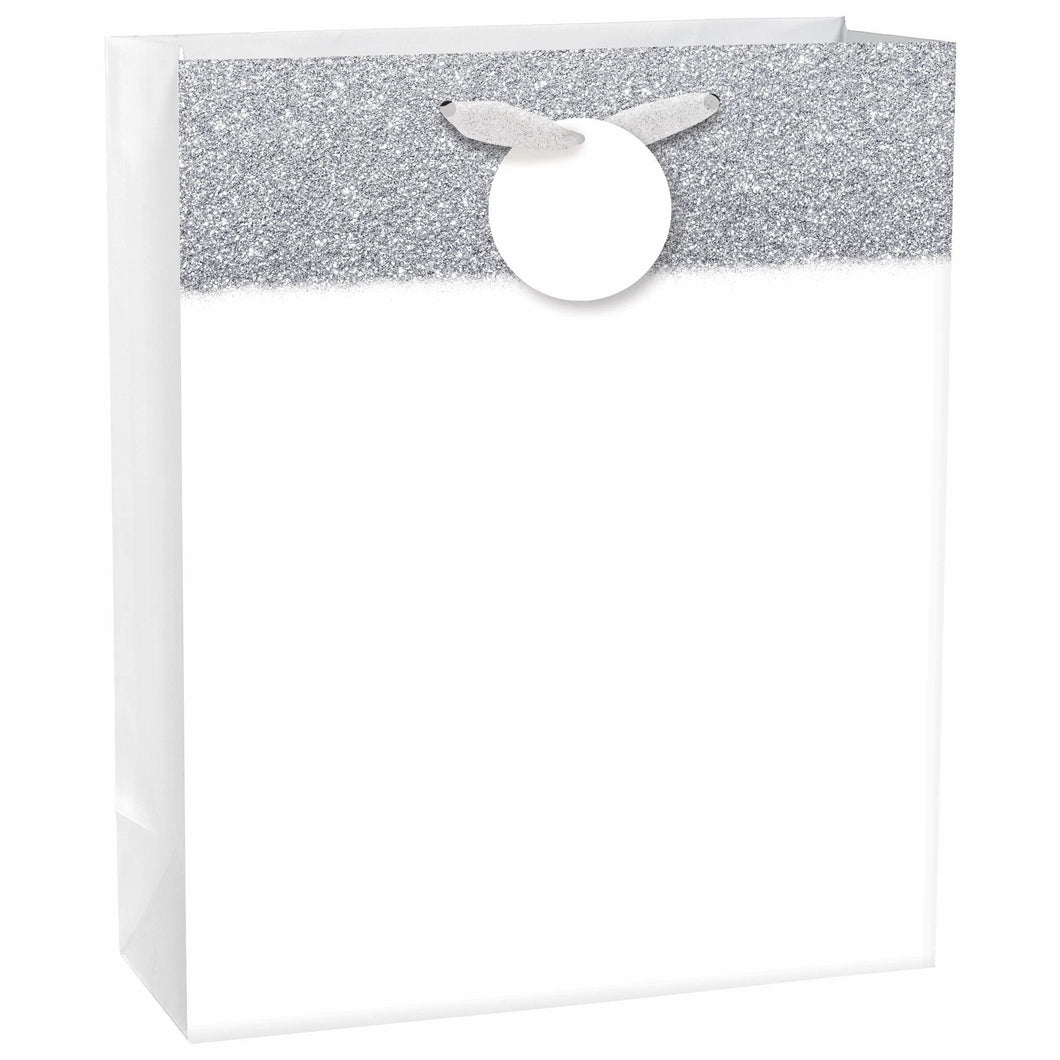 Matte Large Bag w/ Glitter Band - White, with hangtag