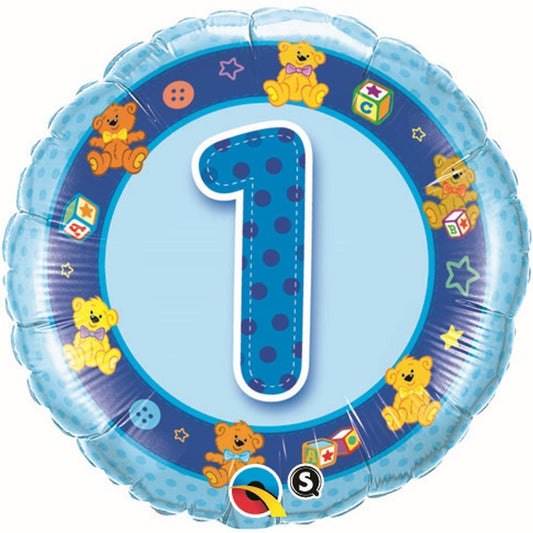 18" Blue Bear 1st Birthday Balloon