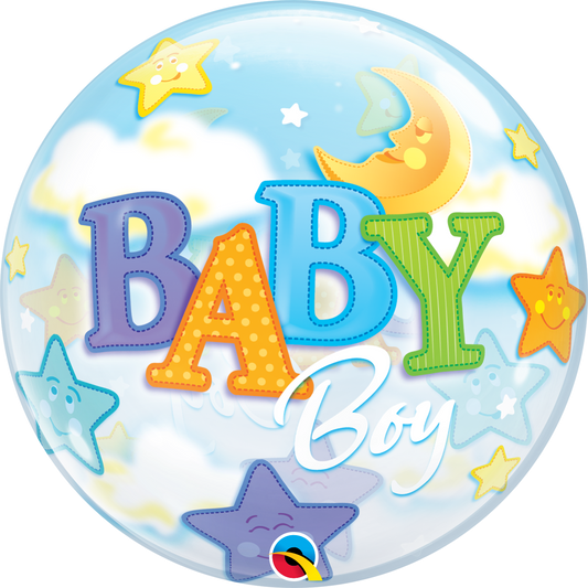 Bubble Balloon: Baby Boy Moon & Stars