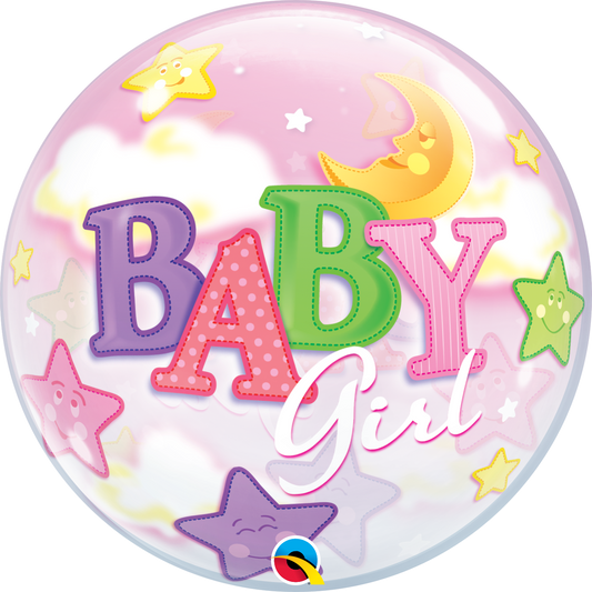 Bubble Balloon: Baby Girl Moon & Stars