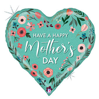 18" Teal Mother's Day Heart Mylar