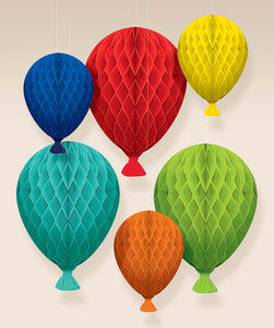 Birthday Balloons Honeycomb Decorations 6ct