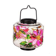 Load image into Gallery viewer, Solar Glass Lantern with Dragonfly Lily Art
