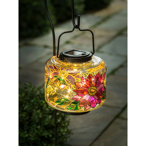 Solar Glass Lantern with Dragonfly Lily Art