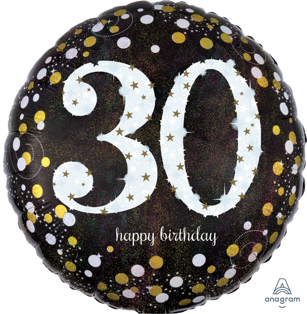 30th Sparkling Birthday 18" Mylar Balloon