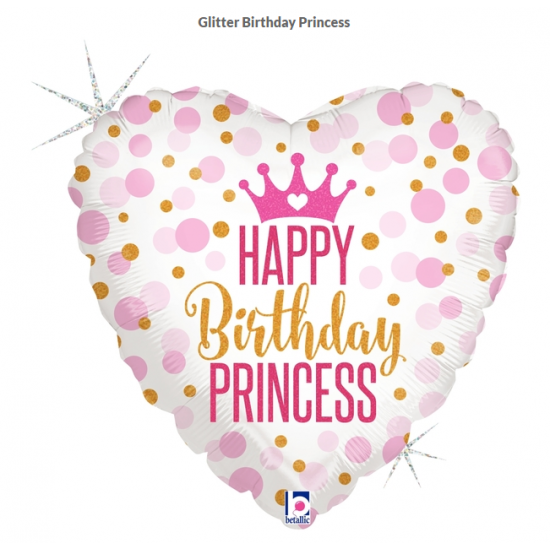 18" Happy Birthday Princess Heart Mylar