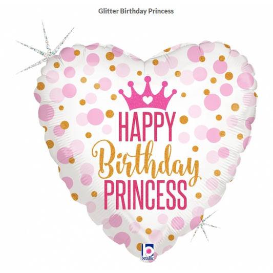 18" Happy Birthday Princess Heart Mylar