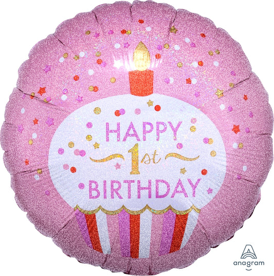 18" Pink 1st Birthday Cupcake Balloon