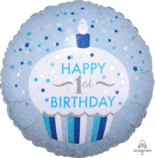 18" Blue 1st Birthday Cupcake Balloon