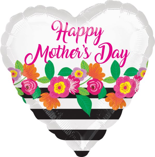 18" Happy Mother's Day Flowery Stripes Balloon