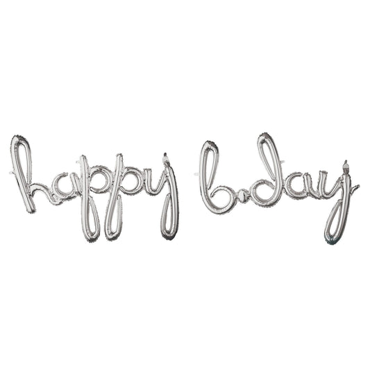 Foil Balloon Script Phrases "Happy Birthday" - Silver