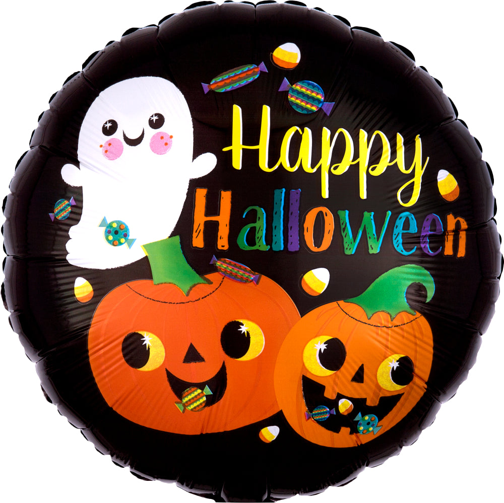 18" Happy Ghost & Pumpkins Mylar