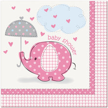 Load image into Gallery viewer, Umbrellaphants Pink Baby Shower Paper Goods
