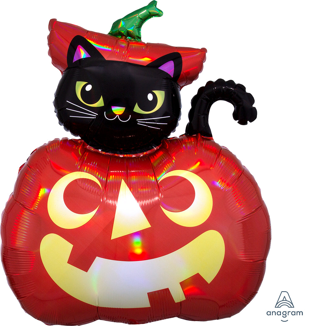 Supershape Iridescent Cat and Pumpkin Mylar