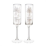 Mr. & Mrs. Champagne Flutes, 8 OZ., Silver Metallic, Set of 2