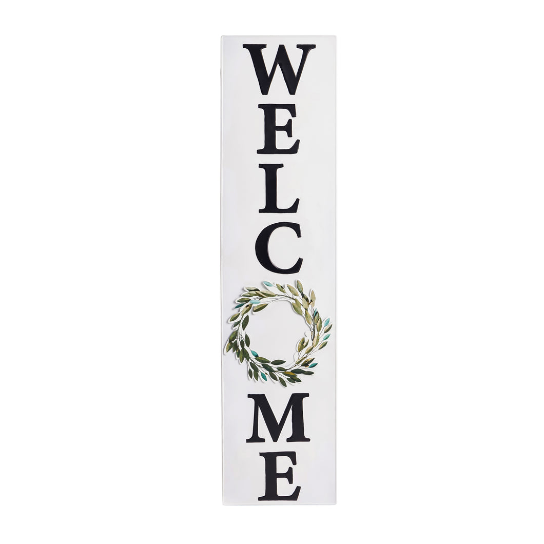 Welcome Metal Porch Leaner w/ Metal Olive Wreath