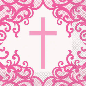 Fancy Pink Cross Luncheon Napkins 16ct