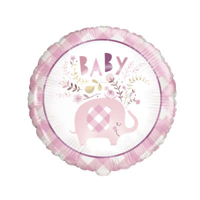 Pink Floral Elephant Round Foil Balloon 18"