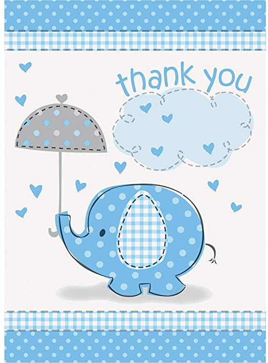 Blue Elephant Baby Shower Thank You Notes