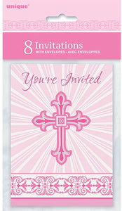 Pink Radiant Cross Invitations