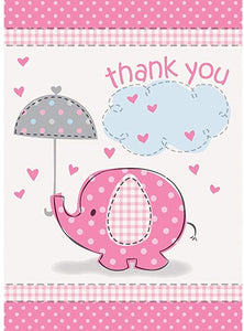 Pink Elephant Baby Shower Thank You Notes
