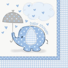 Load image into Gallery viewer, Blue Umbrellaphants Baby Shower Tableware Pattern
