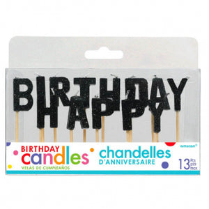 "Happy Birthday" Black Glitter Candle Picks