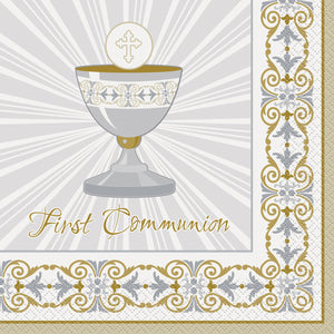 Gold & Silver Radiant Cross "Communion" Luncheon Napkins
