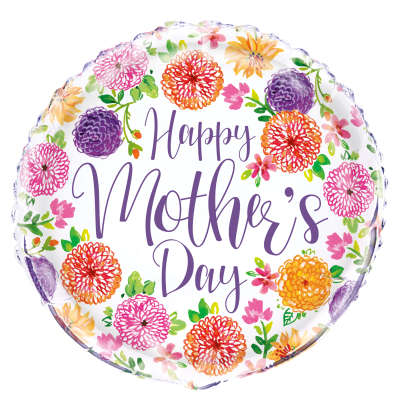 Purple Floral Mother's Day Round Foil Balloon 18" Packaged