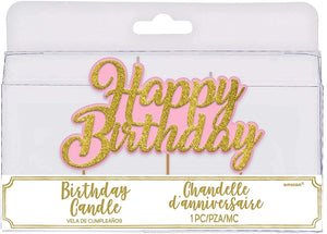 Pink and Gold Happy Birthday Candle