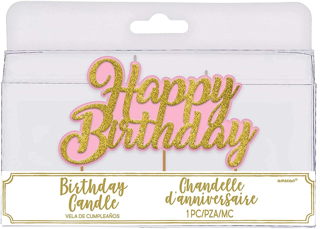 Pink and Gold Happy Birthday Candle