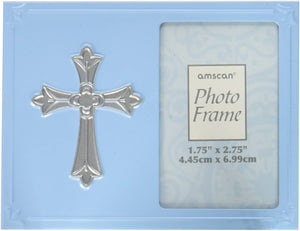 Religious Metal Frame Blue w/Cross