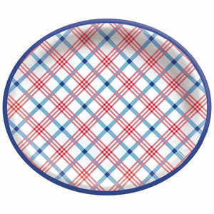 Summer Block Party Plaid Oval Plates, 12"