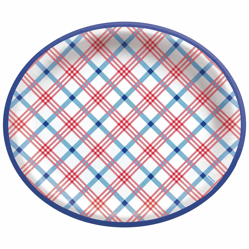 Summer Block Party Plaid Oval Plates, 12