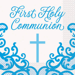 16 Fancy Blue Cross First Holy Communion Lunch Napkins
