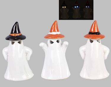 Ceramic LED Ghost with Witch Hat